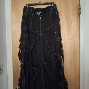 Rare ILLIG Rave Goth Y2K Black Women's Cargo Skirt with Decorative Bands